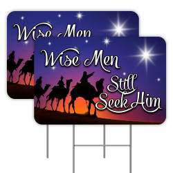 2 Pack Wise Men Still Seek Him Yard Signs 16" x 24" - Double-Sided Print, with Metal Stakes 841098110512
