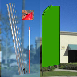 Solid Green Flutter Feather Flag Bundle (11.5' Tall Flag, 15' Tall Flagpole, Ground Mount Stake)