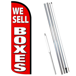 WE Sell Boxes (Red/White) Premium Windless Feather Flag Bundle (11.5' Tall Flag, 15' Tall Flagpole, Ground Mount Stake)