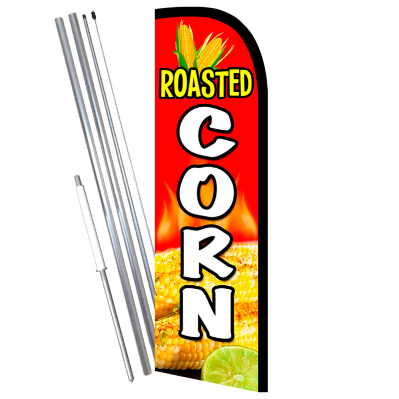 Roasted Corn Premium Windless Feather Flag Bundle (11.5' Tall Flag, 15'  Tall Flagpole, Ground Mount Stake) 841098141318