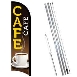 Vista Flags Cafe Premium Windless Feather Flag Bundle (11.5' Tall Flag, 15' Tall Flagpole, Ground Mount Stake)