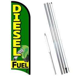 Vista Flags Diesel Fuel Premium Windless Feather Flag Bundle (11.5' Tall Flag, 15' Tall Flagpole, Ground Mount Stake)