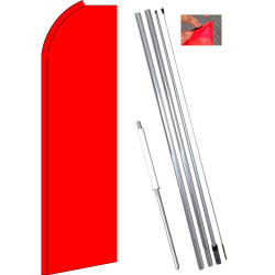 Solid RED Flutter Feather Flag Bundle (11.5' Tall Flag, 15' Tall Flagpole, Ground Mount Stake)
