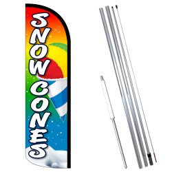 Vista Flags Snow Cones Premium Windless Feather Flag Bundle (11.5' Tall Flag, 15' Tall Flagpole, Ground Mount Stake)