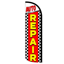 Auto Repair (Checkered) Premium Windless Feather Flag, FLAG ONLY (11.5' Tall x 3' Wide) Made in the USA