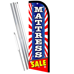 Mattress Sale (Starburst) Windless Feather Flag Bundle (11.5' Tall Flag, 15' Tall Flagpole, Ground Mount Stake)