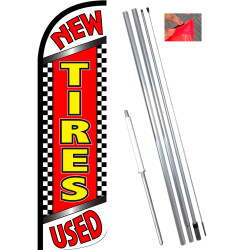 Vista Flags New Used Tires Windless Feather Flag Bundle (11.5' Tall Flag, 15' Tall Flagpole, Ground Mount Stake) 841098153113