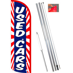 Vista Flags Used Cars (Starburst) Windless Feather Flag Bundle (11.5' Tall Flag, 15' Tall Flagpole, Ground Mount Stake) 84109815