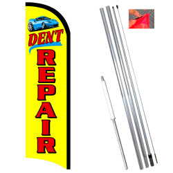Vista Flags Dent Repair Premium Windless Feather Flag Bundle (11.5' Tall Flag, 15' Tall Flagpole, Ground Mount Stake)