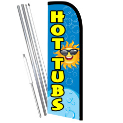 HOT TUBS Premium Windless Feather Flag Bundle (11.5' Tall Flag, 15' Tall Flagpole, Ground Mount Stake)