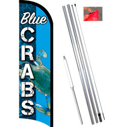 Vista Flags Blue Crabs Premium Windless Feather Flag Bundle (11.5' Tall Flag, 15' Tall Flagpole, Ground Mount Stake)