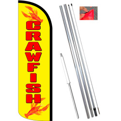 Crawfish Premium Windless Feather Flag Bundle (11.5' Tall Flag, 15' Tall Flagpole, Ground Mount Stake) Made in the USA 841098167
