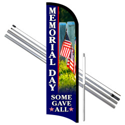 Memorial Day (Blue) Premium Windless  Feather Flag Bundle (Complete Kit) OR Optional Replacement Flag Only