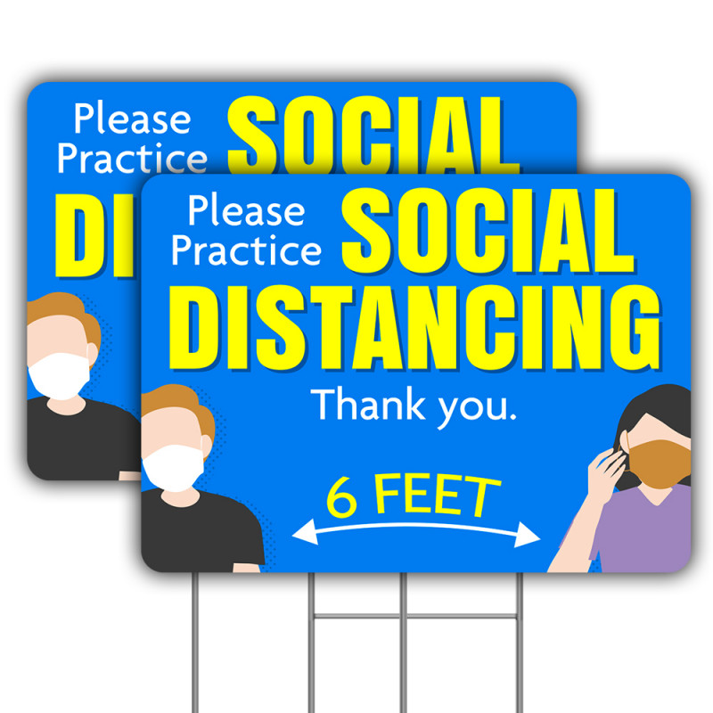 Vista Products 2 Pack Please Practice Social Distancing Yard Sign 16" x 24" - Double-Sided Print, with Metal Stakes 841098169756