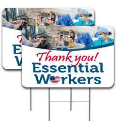 Vista Products 2 Pack Thank You Essential Workers Yard Sign 16" x 24" - Double-Sided Print, with Metal Stakes 841098169763