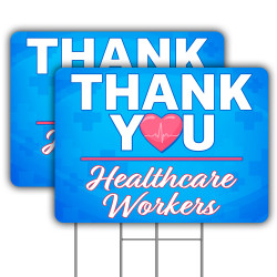 Vista Products 2 Pack Thank You Healthcare Workers Yard Sign 16" x 24" - Double-Sided Print, with Metal Stakes 841098169770