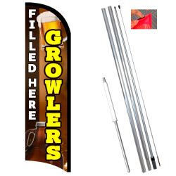 Vista Flags Growlers Filled Here Premium Windless Feather Flag Bundle (11.5' Tall Flag, 15' Tall Flagpole, Ground Mount Stake) M