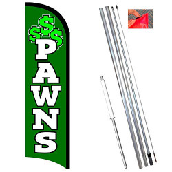 Pawns Windless Feather Flag Bundle (11.5' Tall Flag, 15' Tall Flagpole, Ground Mount Stake)