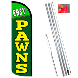 Easy Pawns Windless Feather Flag Bundle (11.5' Tall Flag, 15' Tall Flagpole, Ground Mount Stake)