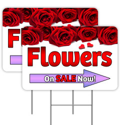 2 Pack Flowers Sale Yard Signs 16" x 24" - Double-Sided Print, with Metal Stakes 841098172930