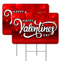 2 Pack Happy Valentines Day Yard Signs 16" x 24" - Double-Sided Print, with Metal Stakes 841098174224