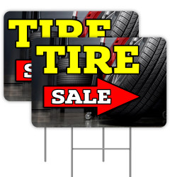 2 Pack Tire Sale Yard Sign 16" x 24" - Double-Sided Print, with Metal Stakes 841098175399