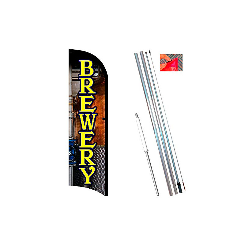 Vista Flags Brewery Premium Windless Feather Flag Bundle (11.5' Tall Flag, 15' Tall Flagpole, Ground Mount Stake)