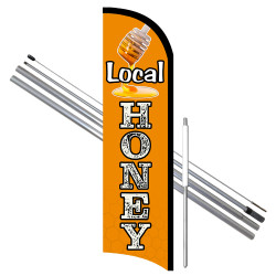 Vista Flags Local Honey Premium Windless Feather Flag Bundle (11.5' Tall Flag, 15' Tall Flagpole, Ground Mount Stake)