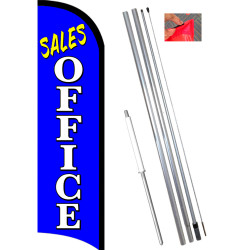 SALES OFFICE Premium Windless Feather Flag Bundle (11.5' Tall Flag, 15' Tall Flagpole, Ground Mount Stake)