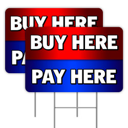 2 Pack BUY HERE PAY HERE Yard Signs 16" x 24" - Double-Sided Print, with Metal Stakes 841098102296