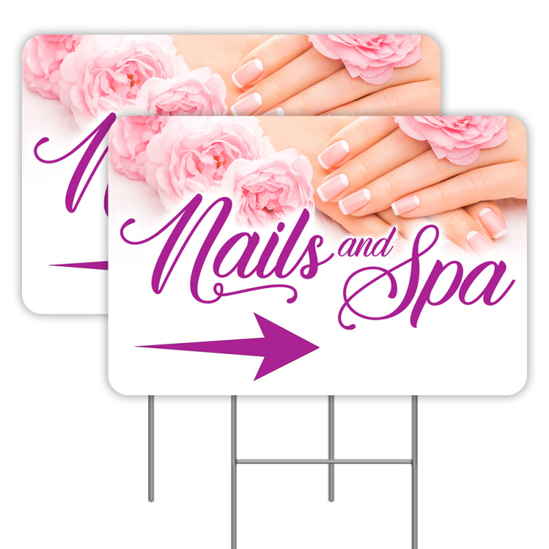 2 Pack Nails and Spa Yard Sign 16" x 24" - Double-Sided Print, with Metal Stakes 841098103866