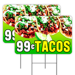 2 Pack 99 CENT TACOS Yard Signs 16" x 24" - Double-Sided Print, with Metal Stakes 841098104085