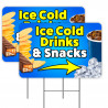 2 Pack Ice Cold Drinks & Snacks Yard Sign 16" x 24" - Double-Sided Print, with Metal Stakes 841098106553