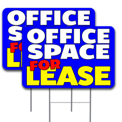 2 Pack Office Space for Lease Yard Sign 16" x 24" - Double-Sided Print, with Metal Stakes 841098106607