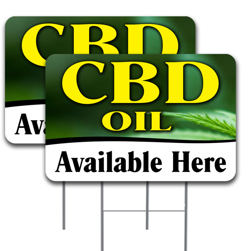 Vista Products 2 Pack CBD Oil Available HERE Yard Sign 16" x 24" - Double-Sided Print, with Metal Stakes 841098106669