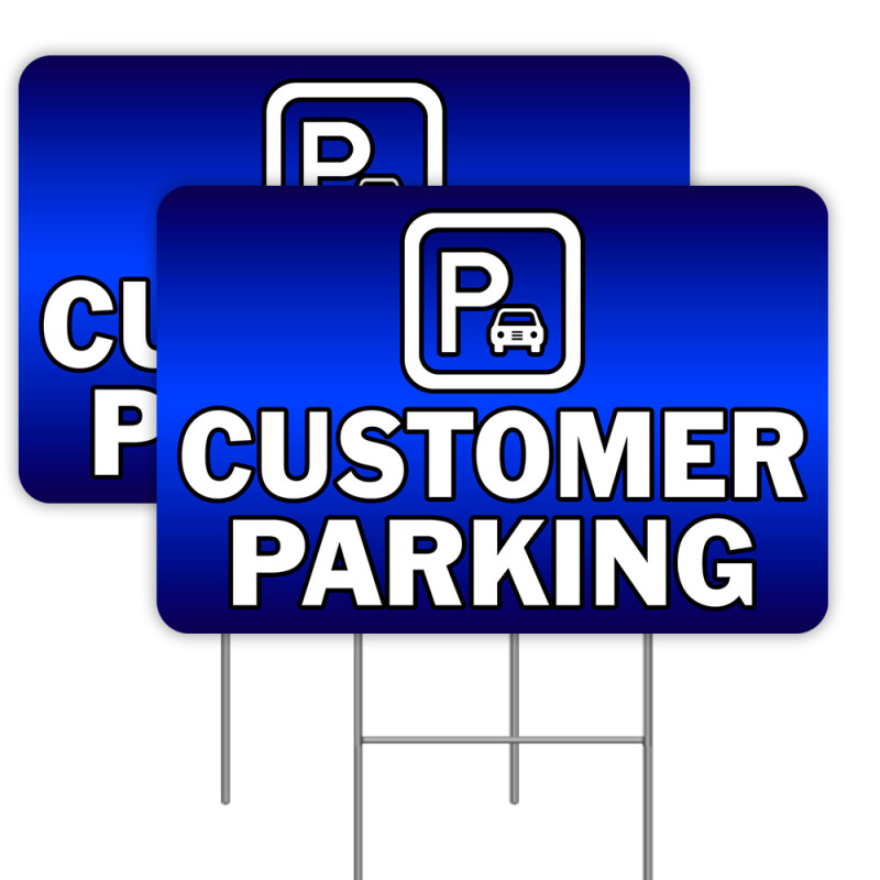 2 Pack Customer Parking Yard Sign 16" x 24" - Double-Sided Print, with Metal Stakes 841098109561