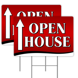 2 Pack Open House (Up Arrow) Yard Sign 16" x 24" - Double-Sided Print, with Metal Stakes 841098111625