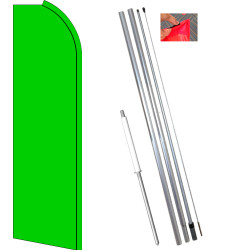 Solid Light GREEN Flutter Feather Feather Flag Bundle (11.5' Tall Flag, 15' Tall Flagpole, Ground Mount Stake)