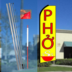 PHO (Yellow) Flutter Feather Flag Bundle (11.5' Tall Flag, 15' Tall Flagpole, Ground Mount Stake)