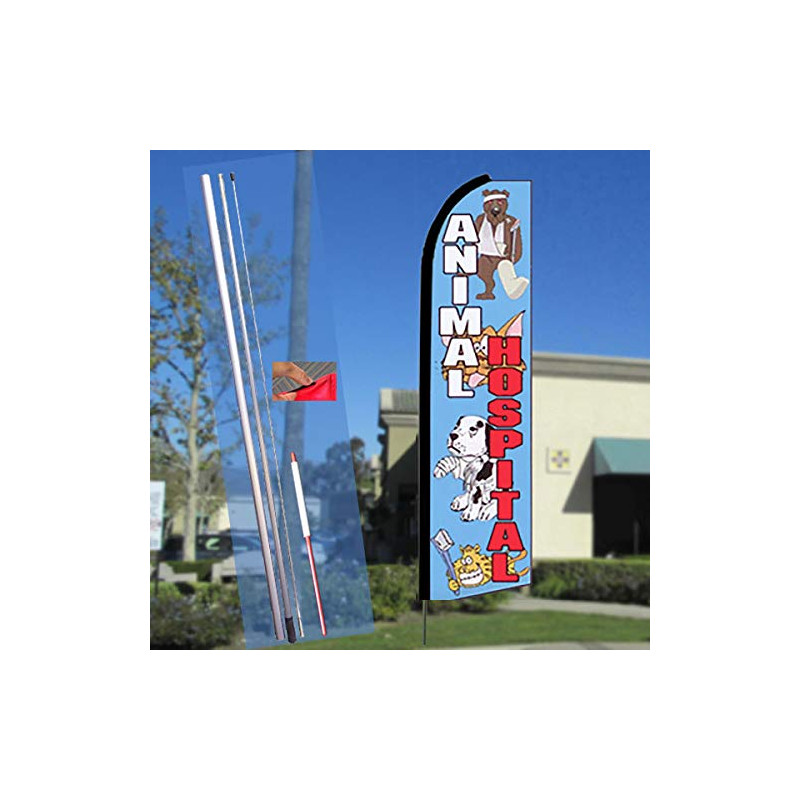 ANIMAL HOSPITAL (Blue) Flutter Feather Banner Flag Kit (Flag, Pole, & Ground Mt)