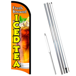 Iced Tea Premium Windless Feather Flag Bundle (11.5' Tall Flag, 15' Tall Flagpole, Ground Mount Stake) 841098142063