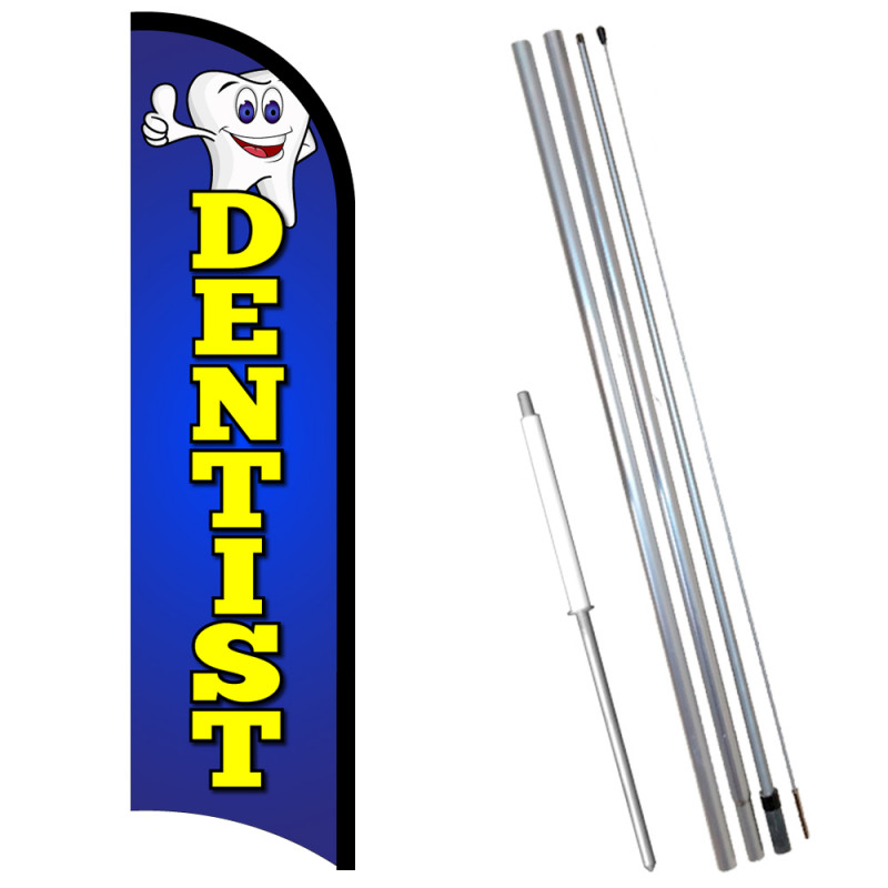 Vista Flags Dentist Premium Windless Feather Flag Bundle (11.5' Tall Flag,  15' Tall Flagpole, Ground Mount Stake)