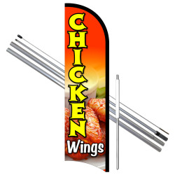 Vista Flags Chicken Wings Premium Windless Feather Flag Bundle (11.5' Tall Flag, 15' Tall Flagpole, Ground Mount Stake)