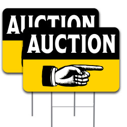 2 Pack Auction Yard Sign 16" x 24" - Double-Sided Print, with Metal Stakes 841098145118