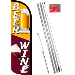 Vista Flags Beer Wine Windless Premium Feather Flag Bundle (11.5' Tall Flag, 15' Tall Flagpole, Ground Mount Stake) 841098152116