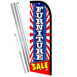 Furniture Sale (Starburst) Windless Feather Flag Bundle (11.5' Tall Flag, 15' Tall Flagpole, Ground Mount Stake)