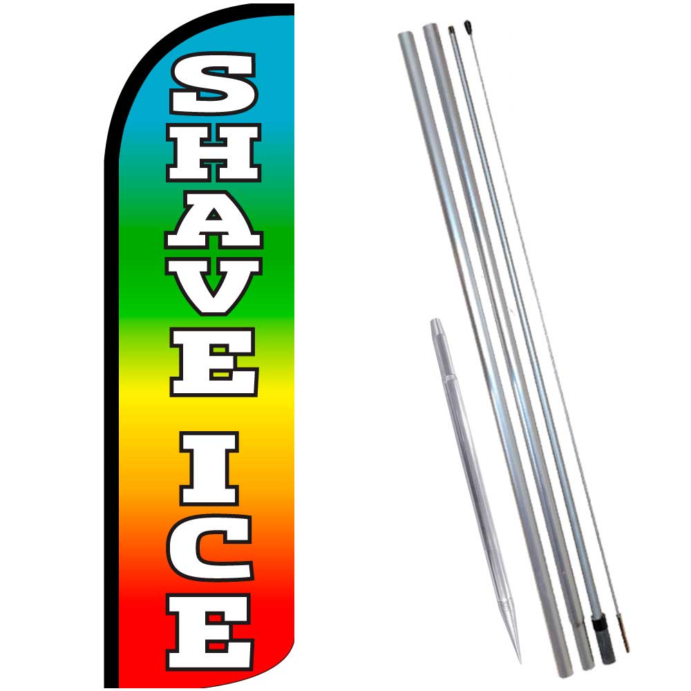 Shave Ice (Multicolor) Windless Feather Flag Bundle (Complete Kit) OR Optional R
