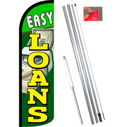 Easy Loans Windless Feather Flag Bundle (11.5' Tall Flag, 15' Tall Flagpole, Ground Mount Stake)