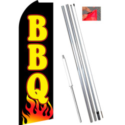 Vista Flags BBQ (Black/Yellow/Flames) Flutter Feather Flag Bundle (11.5' Tall Flag, 15' Tall Flagpole, Ground Mount Stake) 84109