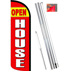 Vista Flags Open House (Yellow/Red) Windless Feather Flag Bundle (11.5' Tall Flag, 15' Tall Flagpole, Ground Mount Stake)